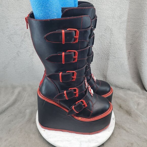 YRU Shoes Womens Size 7 Black Faux Leather Gothic Mushroom Platform Tall Boots - Picture 7 of 11